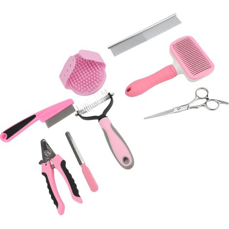 Set mit 9 Haustierpflegebürsten, automatische Reinigung, professionelles Entwirren für Hunde und Katzen, rosa (1/2)