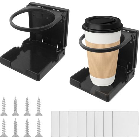 2 Pièces Porte Gobelets Pliables pour Voiture Plastique 7 virgule 6 cm Porte Boisson Réglable Con 8 Autocollants et 8 Vis pour