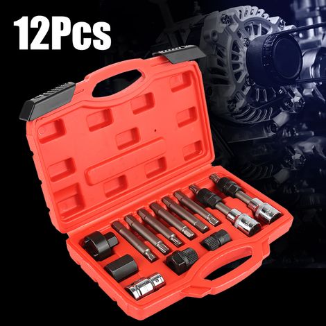 Auto mecánico 12 Uds Bit Socket Set Alternador Polea Combinación de herramientas Conjunto Alternador Desconectar Polea Módulo de herramienta (1/5)