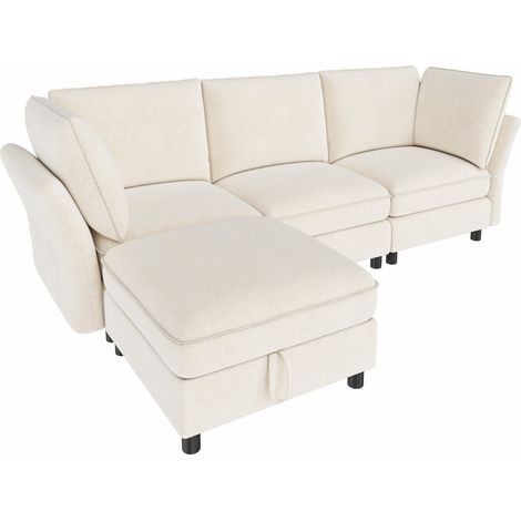 Modulares L-Ecksofa mit Stauraum-Hocker, beige Chenille, 4-Sitzer, MODENUIT (1/5)