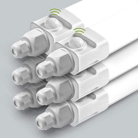 6 Stück,LED Feuchtraumleuchte 60cm mit Bewegungsmelder,18W 1800LM 4000K Deckenleuchte Sensor Röhre,Linkable Werkstattlampe,Wasserfest IP65 LED Wannenleuchte für Garage Balkon Keller Flur Treppe (1/5)