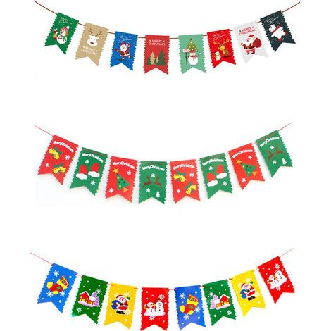 Guirlande De Décoration De Noël - Motif Père Noël Arbre Sapin Bonhomme De Neige Renne Chaussette - Pour Fête Familiale Bureau Ou Intérieur - 1 Lot (1/5)
