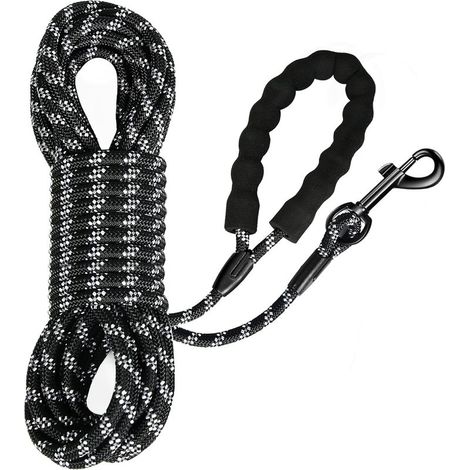 Longe pour Chien, Long Laisse Chien Corde avec Poignée Rembourrée pour Chiens de Petites à Grandes Taille, Noir (5m) (1/5)