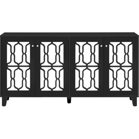 Buffet noir miroir avec quatre portes et poignées en cristal, 160 x 40 x 84 cm (1/5)