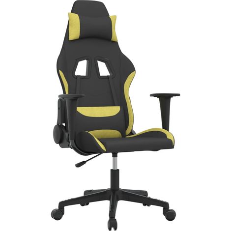 Chaise de jeu Chaise de Gaming de massage Noir et vert clair Tissu (1/5)
