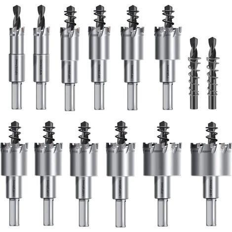 Kit de 14 scies cloches TCT de 12,7mm - 54mm - Scie Cloche En carbure de tungstène Pour métal, acier inoxydable, fer, bois, plastique - Avec 2 forets pilotes supplémentaires (1/4)
