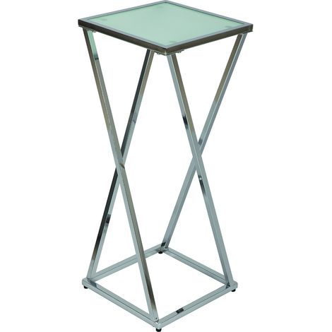 SHANE - Sellette H75 cm en Acier Chromé et Plateau en Verre (1/3)