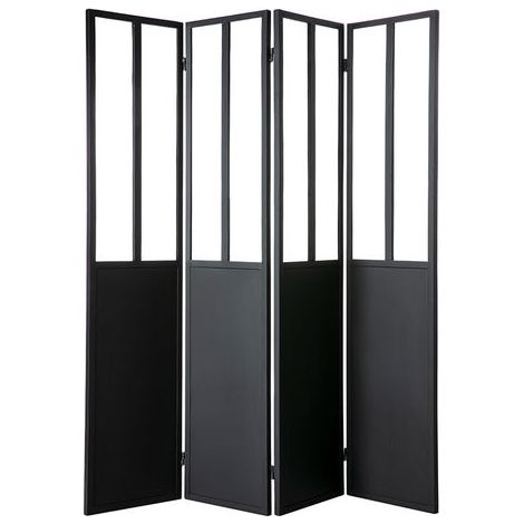 Paravento 4 ventagli in metallo nero e vetro RACK (1/4)