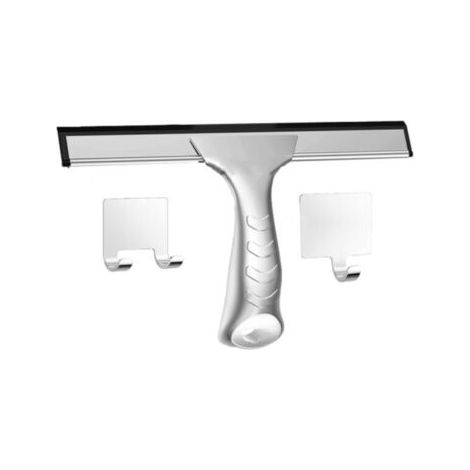 Pair Raclette de Douche en Acier Inoxydable, 25,4 x 13,2 cm, Avec Crochet Adhésif, Idéale pour Vitres et Salle de Bain