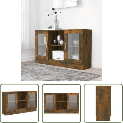 The Living Store Armoire à vitrine Chêne fumé 120x30,5x70 cm Bois d'ingénierie - Buffet - Meuble De Rangement - Armoire Vitrée - Commode - Mobilier Moderne (1/5)