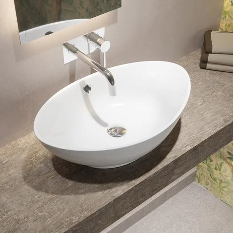 Lavabo à poser en céramique ovale avec trop plein 58x38 5x19 5 cm (1/4)