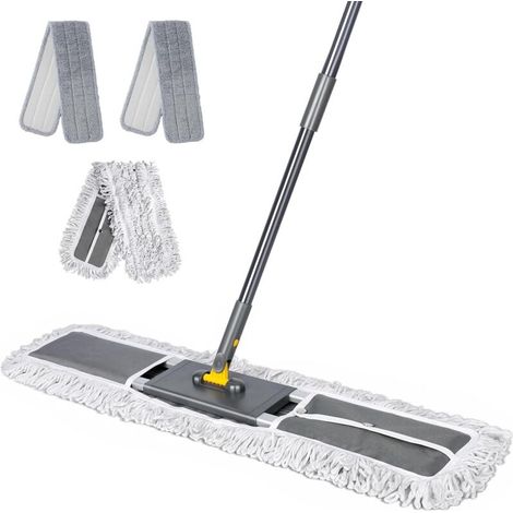 Neptune – Balai serpillère aluminium professionnel – Tête rotative 360° – Poignée ajustable 130-154 cm – 2 tampons microfibre inclus – Nettoyage efficace bureaux et entrepôts