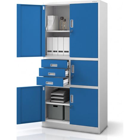 Metall-Büroschrank mit Safe, Grau-Blau, 900x1850x400 mm: FILIP II