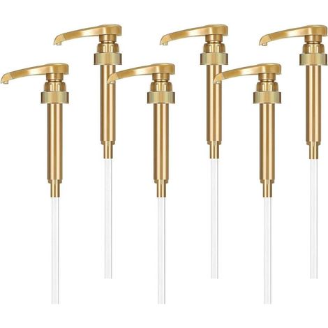 6 Pièces Pompe Sirop, Réutilisables Pompe Doseuse, Distributeur Sirop, Tête de Sirop Pompe de Rechange avec Tuyau, Pompe à Sirop Pompe Savon pour Cuisine Salle Bain (Or) (1/5)