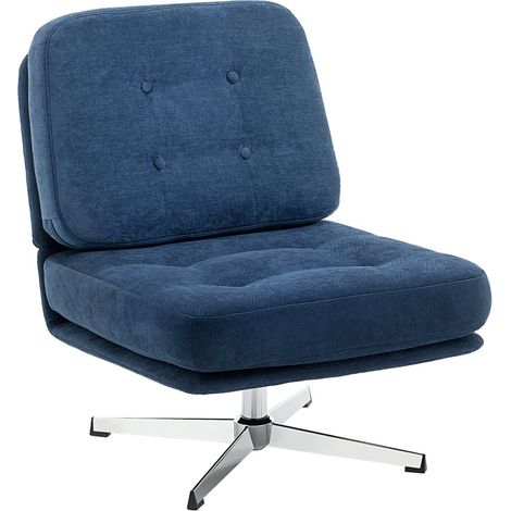 Sillón giratorio azul oscuro de chenilla con asiento amplio y base metálica (1/5)