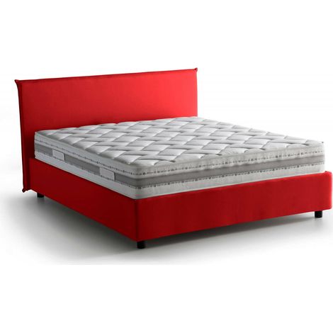 Talamo Italia Letto matrimoniale Brenda, Letto contenitore con rivestimento in tessuto, 100% Made in Italy, Apertura frontale, con materasso Cm 160x200 incluso, Rosso, con imballo rinforzato