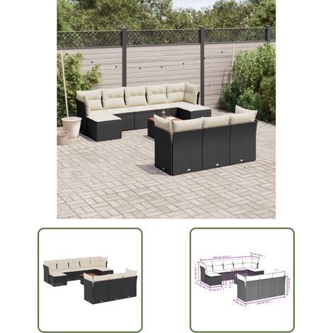 The Living Store 11-tlg. Garten-Sofagarnitur mit Kissen Schwarz Poly Rattan - Gartensorte - Gartenmöbelset - Outdoor Möbel - Esstischgarnitur - Lounge Set (1/3)