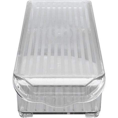 Caja de almacenamiento transparente de gran capacidad, fabricada en plástico duradero y multifuncional, con tapa (estrecha y corta).