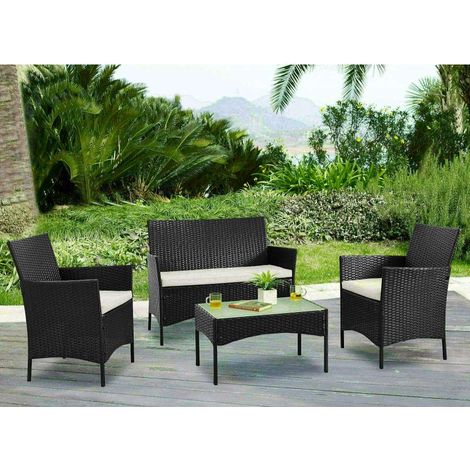 Salotto da Giardino Alicante in Polirattan Nero - Kit Completo (1/5)
