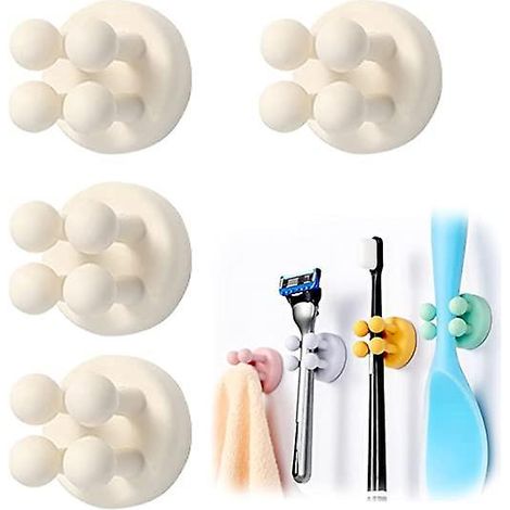 porte-brosse Dents En Silicone 4 Pices (blanc), Support De Rasoir Pratique Fix Au Mur, Crochet Tanche Multifonctionnel, Support De Prise Pour Sal (1/5)