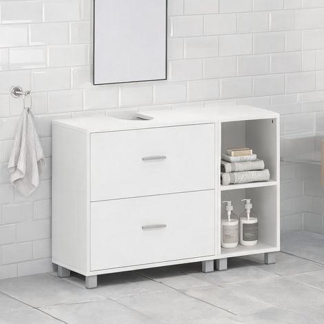 Meuble de salle de bain 90 cm 2 tiroirs 2 étagères branco en MDF (1/5)