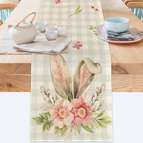 Chemin Table de Pâques, 40 x140cm Nappe de Pâques, Chemin Table Lapin de Pâques, Saisonnier Cuisine Décoration Intérieur Vacances