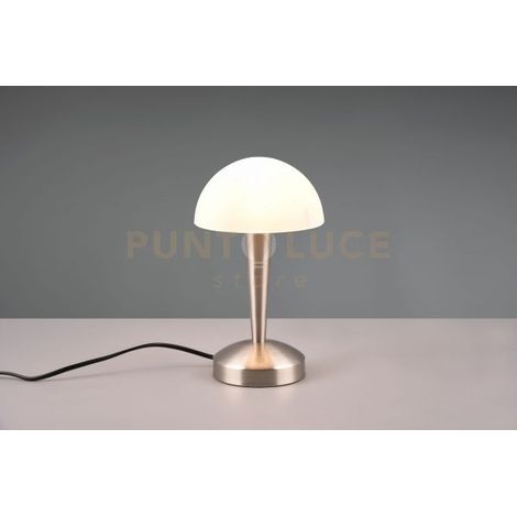 CANARIA LAMPADA DA TAVOLO METALLO ACCIAIO E VETRO SATINATO TOUCH CON LAMPADINE DIMMERABILE INCLUSA ATTACCO E14  4,9W 470lm, 3000K H. 26,5CM