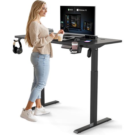 Wolketon Elektrischer Schreibtisch höhenverstellbar 140x60 cm – Einmotor Tischgestell 2-stufig 55x55 mm, Sitz-Steh Tisch mit Tischplatte, Schwarz