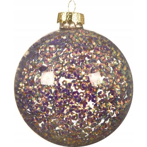 Boule de Noël en verre, transparente, paillettes, 8 cm (1/2)