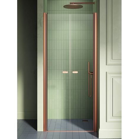 Otitec – Porte de douche battante 100 cm – Cuivre brossé – Hauteur 195 cm – Épaisseur verre 6 mm – Installation gauche/droite – Joints magnétiques (1/5)