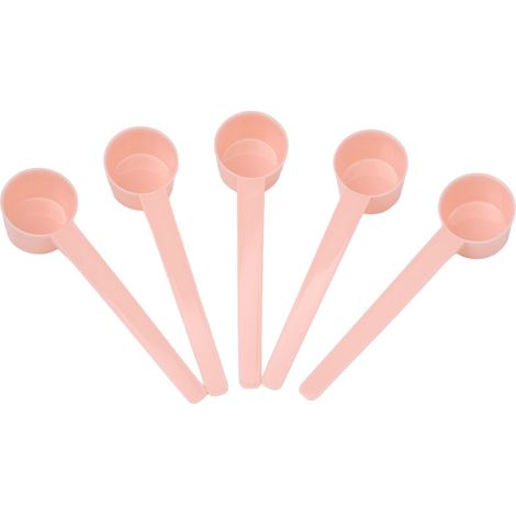Lot de 5 cuillères doseuses à fond plat et long manche en plastique, pour mesurer avec précision les poudres et les liquides. (1/5)