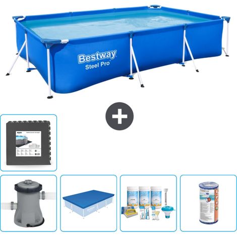 Piscine Bestway Rectangulaire Steel Pro - 300 x 201 x 66 cm - Bleue - Comprend des Accessoires CB13 (1/5)