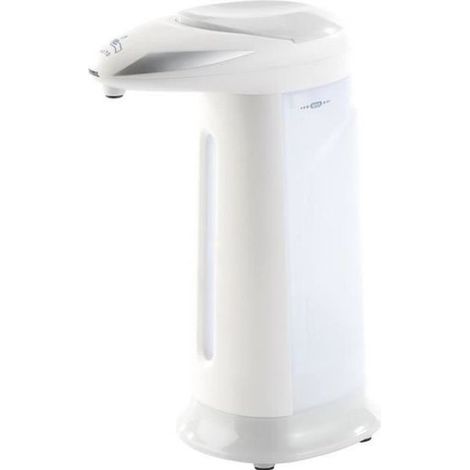 1 distributeur de savon, détecteur de mouvement, blanc, 400 ml, design épuré, salle de bain moderne (1/2)