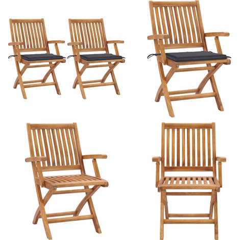 Gartenstühle 2 Stk. mit Anthrazit Kissen Massivholz Teak - Teakholz - Gartenmöbel (1/5)