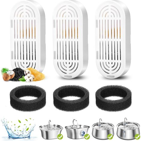 Katzenbrunnenfilter, 3 Sets Ersatzfilter und Vorfilterschwämme für einen 3,2-Liter-Edelstahl-Trinkbrunnen, Aktivkohlefilter für einen 4-Liter-Katzenwasserspender. Greifen Sie zu