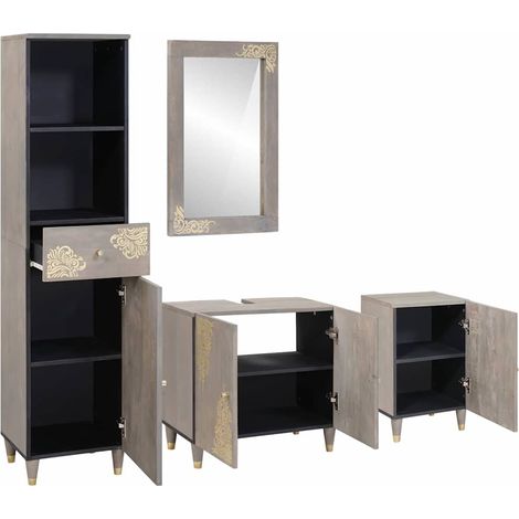 Maison Exclusive - Set di Armadi da Bagno 4 pcs Grigio Legno di mango massello
