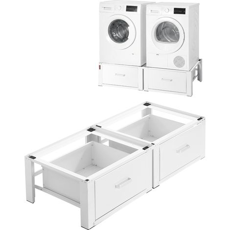 Mophorn Supporto universale per lavatrice e asciugatrice, altezza 290 mm, capacità di carico fino a 150 kg, piedini antiscivolo, struttura in acciaio con cassetto portaoggetti, set da 2 pezzi, bianco (1/5)