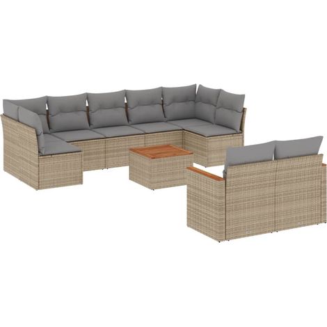 Juego de sofás jardín con cojines beige 10 pzas ratán sintético vidaXL (1/5)