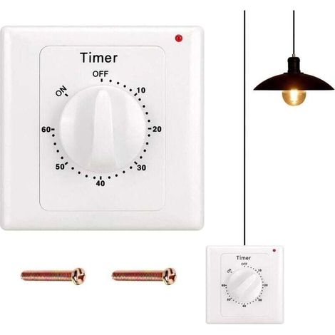 Interrupteur Minuterie - 60 Minutes - Étanche - Pour Salle De Bain Ventilateur Lumière - 110-240 V 10 A - 86 X 86 Mm (1/4)