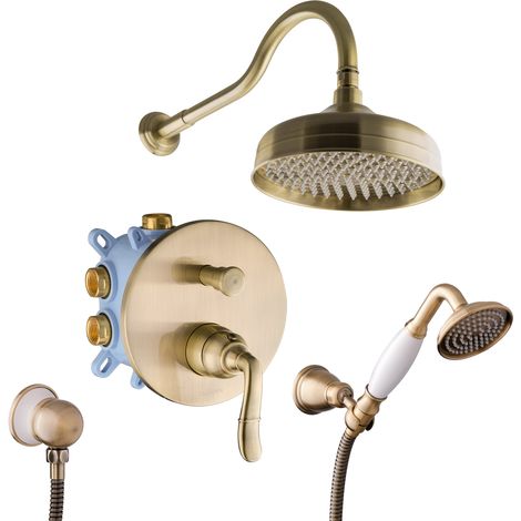 PaulGurkes Duschsystem Unterputz Nostalgie Messing Bronze Retro