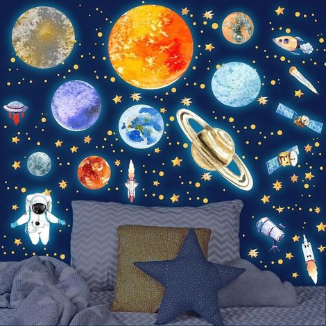 Luminous Sticker Planets Stars Phosphorescent Luminous Astronaut Wall Stickers Ceiling Decoration Galaxy Fluorescent Sticker Blue (1/5)