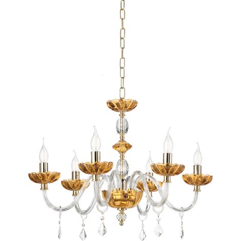 Lampada a sospensione PATRICIA in vetro e cristallo D75 cm Ambra 6 LUCI (1/3)