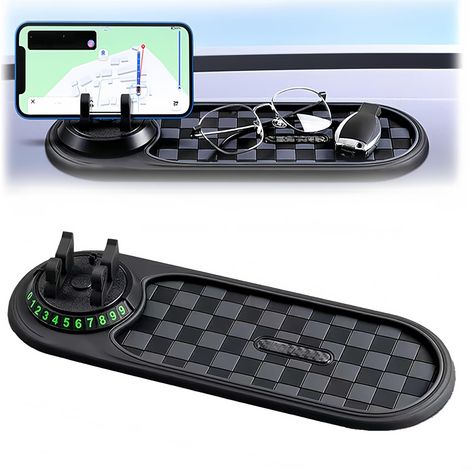 Tapis antidérapant auto 3-en-1 en silicone, support multifonction avec numéro de stationnement pour téléphone, lunettes et décoratio (1/5)