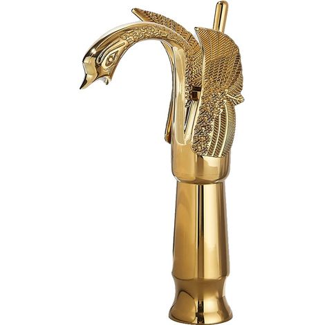 Grifo de lavabo, de encimera, de latón, color oro grande. (1/2)