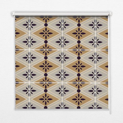 Innenrollo Fensterrollo - Rollo ohne Bohren - Sichtschutzrollo - Lichtdurchlässiges Rollo - Rechteckiges - Rollo - (90 cm x 140 cm) - Blume in einer Raute (1/5)