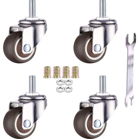 Lot de 4 roulettes pivotantes pour meubles - M6 x 15 mm avec filetage de 25 mm - Caoutchouc souple - Filetage TPE - Mini roulettes pour meubles (25 mm) (1/5)