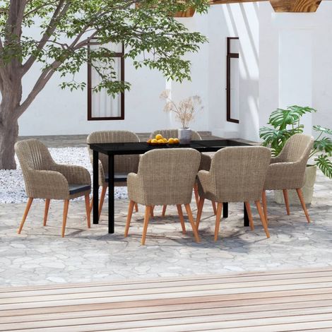 Ensemble de salle à manger de jardin avec coussins 7 pcs Marron 6 (1/5)