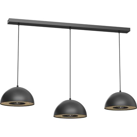 Suspension barre noire Elgund Luminex 3 abat-jour E27