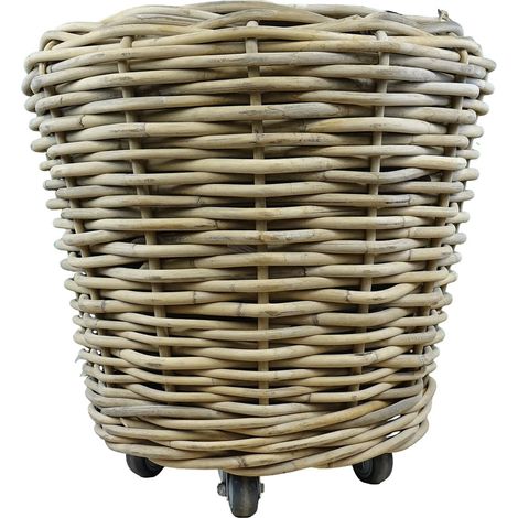 VAN DER LEEDEN DRYPOT® Rattan Pflanzkübel Grau auf Rollen Ø 68 cm - Sylter Körbe (1/4)