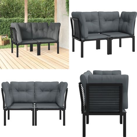 Chaises d'angle de jardin avec coussins lot de 2 noir/gris - Chaise D'angle - Mobilier De Jardin - Salon De Jardin - Chaise Extérieure - Chaise Résistante Aux Intempéries - Home & Living (1/5)